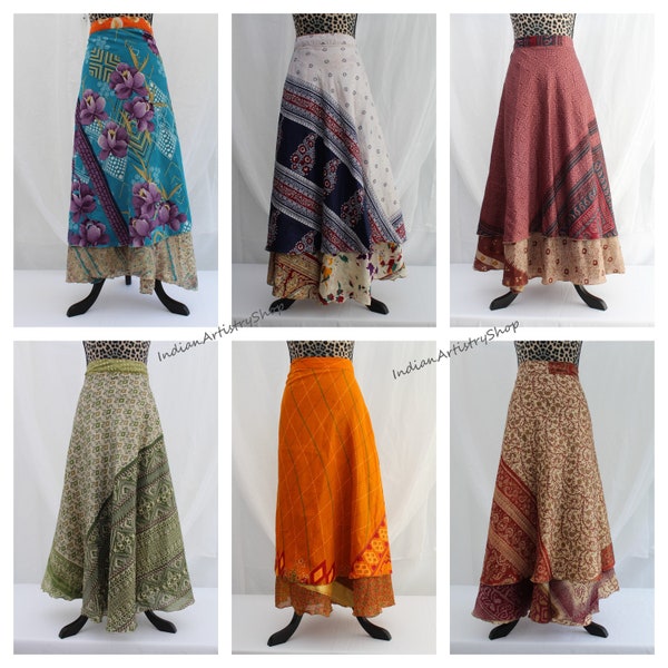 Wholesale Lots Sari silk wrap skirt Reversible and Lightweight Floaty Double layer skirt Long Skirts Ties Darn Good Yarn Skirts Long Skirts