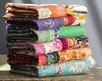 Lot de gros indien vintage Kantha Quilt Handmade Throw Couverture réversible Couvre-lit Coton Tissu Boho quilting Twin Size Couvre-lit