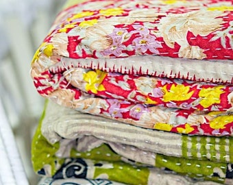 Wholesale Lot Indian Vintage Cotton Sari Kantha Throws Handmade Bohemian Twin Size Kantha Quilts for sale