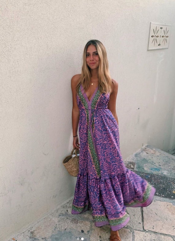 Boho Backless Halter Maxi Dress, Bohemian Gypsy S… - image 4