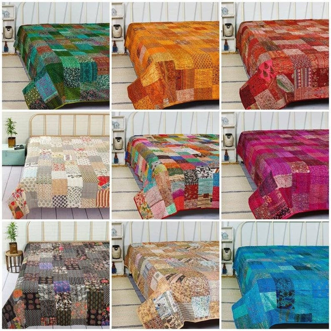 Bedding Quilts Indian Kantha Quilt Indian Handmade Cotton Comforter