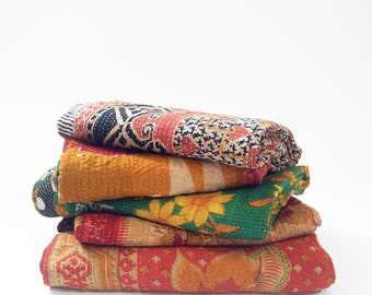 Lote al por mayor Vintage Kantha Quilt, Indian Sari Quilt Kantha Throw Blanket, Ropa de cama antigua Kantha Twin Bedspread, Boho Kantha Quilts