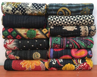 5 pc lot Wholesale Black Color way kantha Vintage quilts,Vintage Kantha Quilt, Sari Coverlet, Sundance Kantha Manufacturer