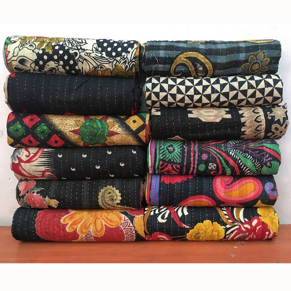 5 pc lot Wholesale Black Color way kantha Vintage quilts,Vintage Kantha Quilt, Sari Coverlet, Sundance Kantha Manufacturer