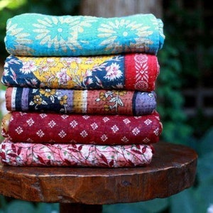 vintage kantha quilt blanket sari blanket reversible quilt kantha throw