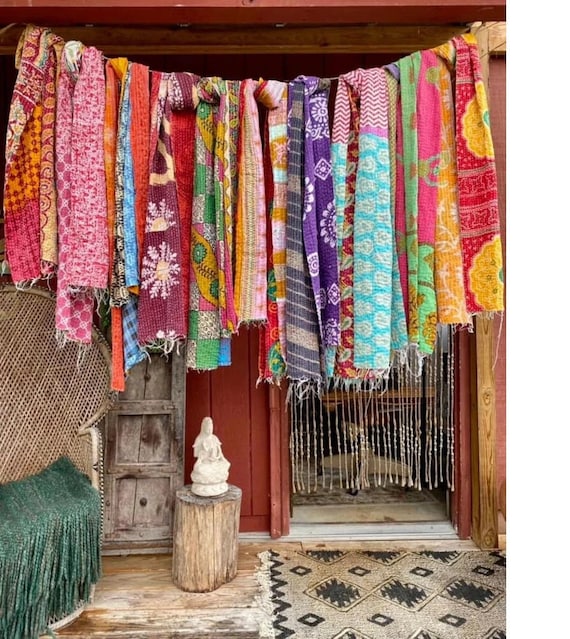 Indian Cotton Handmade Kantha Scarves Reversible U