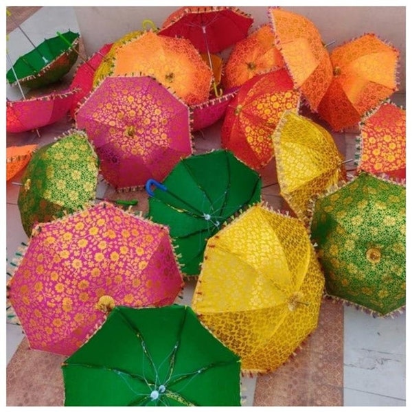 Wholesale Lot Of Indian Cotton Golden Printed Decorative Umbrellas