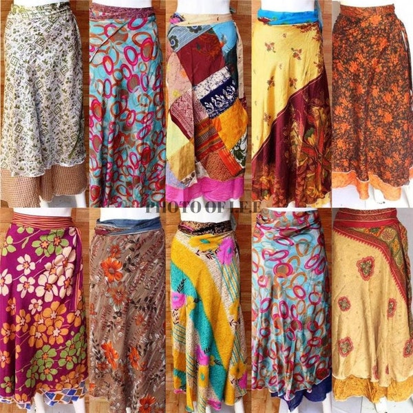 Wholesale Lot Silk Vintage Indian Wrap Women Skirt Skirts Magic Bohemian Sari Dress Around Hippie Beach Gypsy Wholesale Layer Recycled