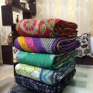 Bengali Kantha Quilts Großhandel 10 Stück schwere Vintage Kantha Quilts alte Sari Tagesdecke werfen Doppelgröße Baumwolle schwer Reversible handgefertigt