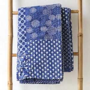 Handmade Indigo Blue Kantha Quilt