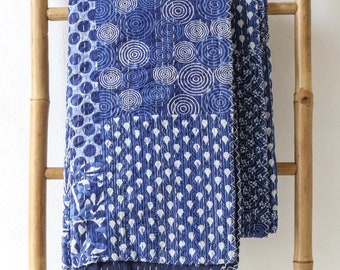 Handmade Indigo Blue Kantha Quilt