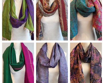 Bohemian Vintage Sari Silk Kantha Scarves Unisex Fashionable Silk Kantha Scarfs