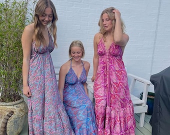 Abito maxi Boho senza schienale, abito maxi stile Boho Gypsy, abito da dea, abito maxi Ibiza abito sari di seta indiano