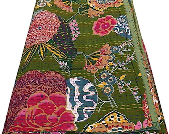 Indischer Obst Bedruckte Kantha Quilts Boho Reversible Baumwolle Bettüberwurf Handgemachte Dekorative Decken Boho Coverlets Ethno King Größe