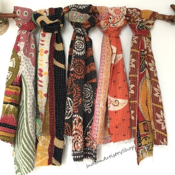 Wholesale Lot of Indian Vintage Kantha Scarf Bohemian Reversible Double Layer Cotton Kantha Scarves Stole Headwraps Shawl