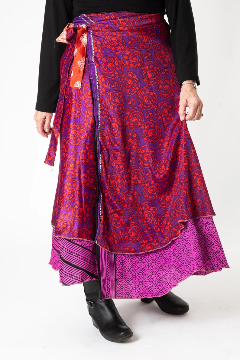 Handmade Silk Wrap Skirt from Recycled Saris, Colorful Ethical Fashion, Perfect for Travel & Yoga, Eco-Friendly Gift for Women image 8