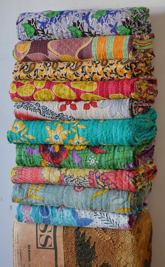 Vintage Kantha Quilts Reversible Throw Bedspread Handmade Etsy