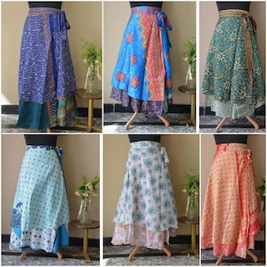 Indian Silk Long Length Sari Wrap Gonne immagine 5