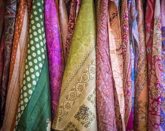 Bulk Lot Art Silk Saree Fabric Multi use recycled silk sari by yard for sale