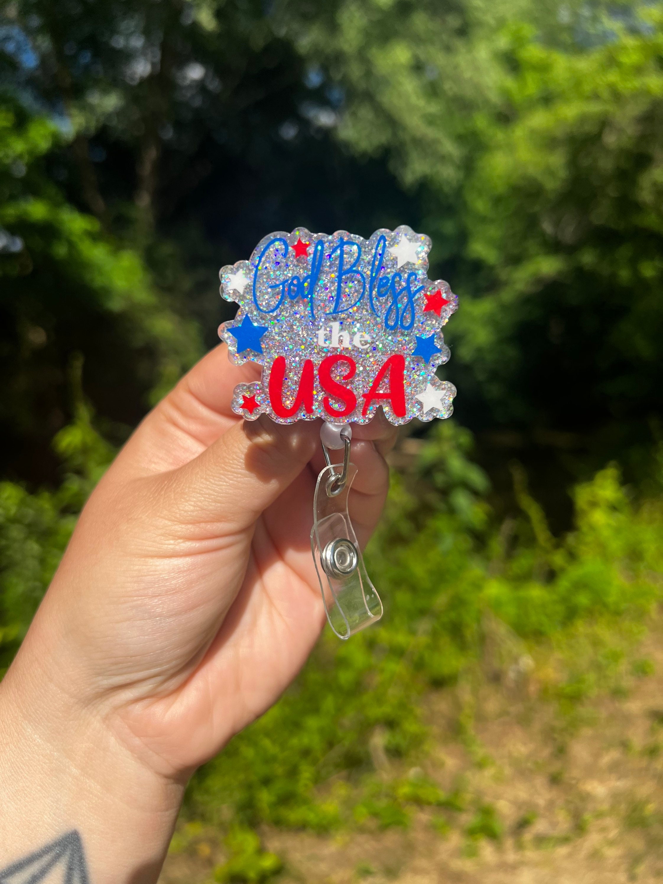 God Bless the USA Badge Reel, 4th of July Badge Reel, Independence