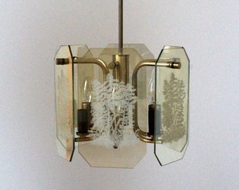 Mid-century Modern Chandelier | Colored Glass | Veca Fontana Arte Style | Pendant Light | 70s |