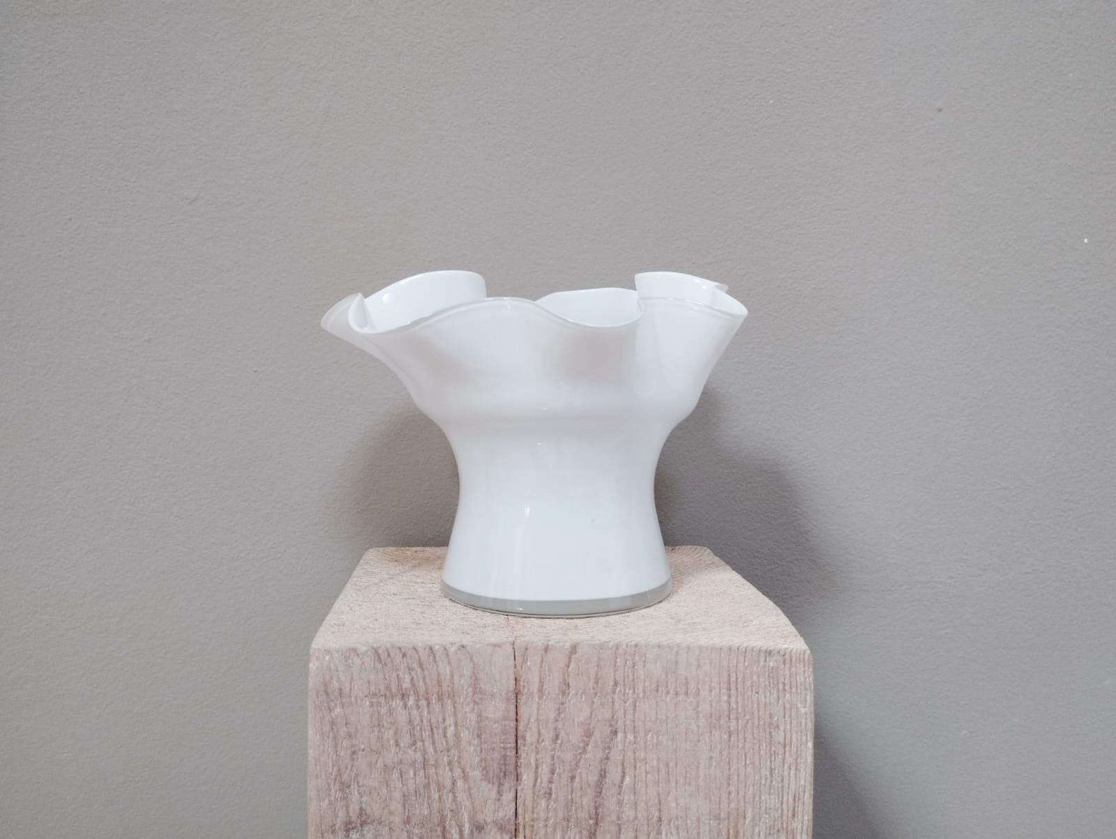 Retro White Glass Vase | Fazzoletto | Handkerchief | Prokuplje | Yugoslavia | 70s |