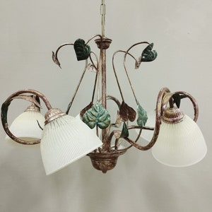 Vintage Metal Chandelier | Hand-painted | Tole Chandelier | Five Arm Chandelier | Italy | 80s |