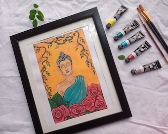 Buddha painting with Gouache Colours .Unframed. Made to Order