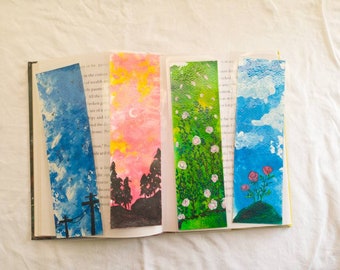 Nature-Inspired Acrylic Bookmark Set - 2x6 Inches, Original Art on 300gsm Paper.