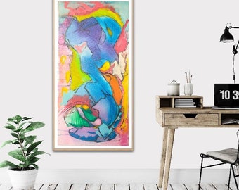 キャンバスに描かれた現代抽象アクリル画 - アクリルカラーを使用したモダンアート。12インチ×24インチのキャンバス。受注生産