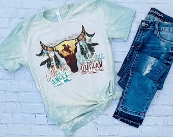 Little bit of angel whole lotta outlaw bleached shirt, long live cowgirls, country music lyrics shirt, bleached concert shirt, cowgirls