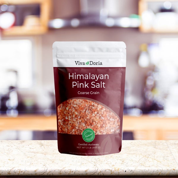Viva Doria Himalayan Pink Salt, Coarse Grain, Certified Authentic, 2 lb. (907 g) For Grinder Refills