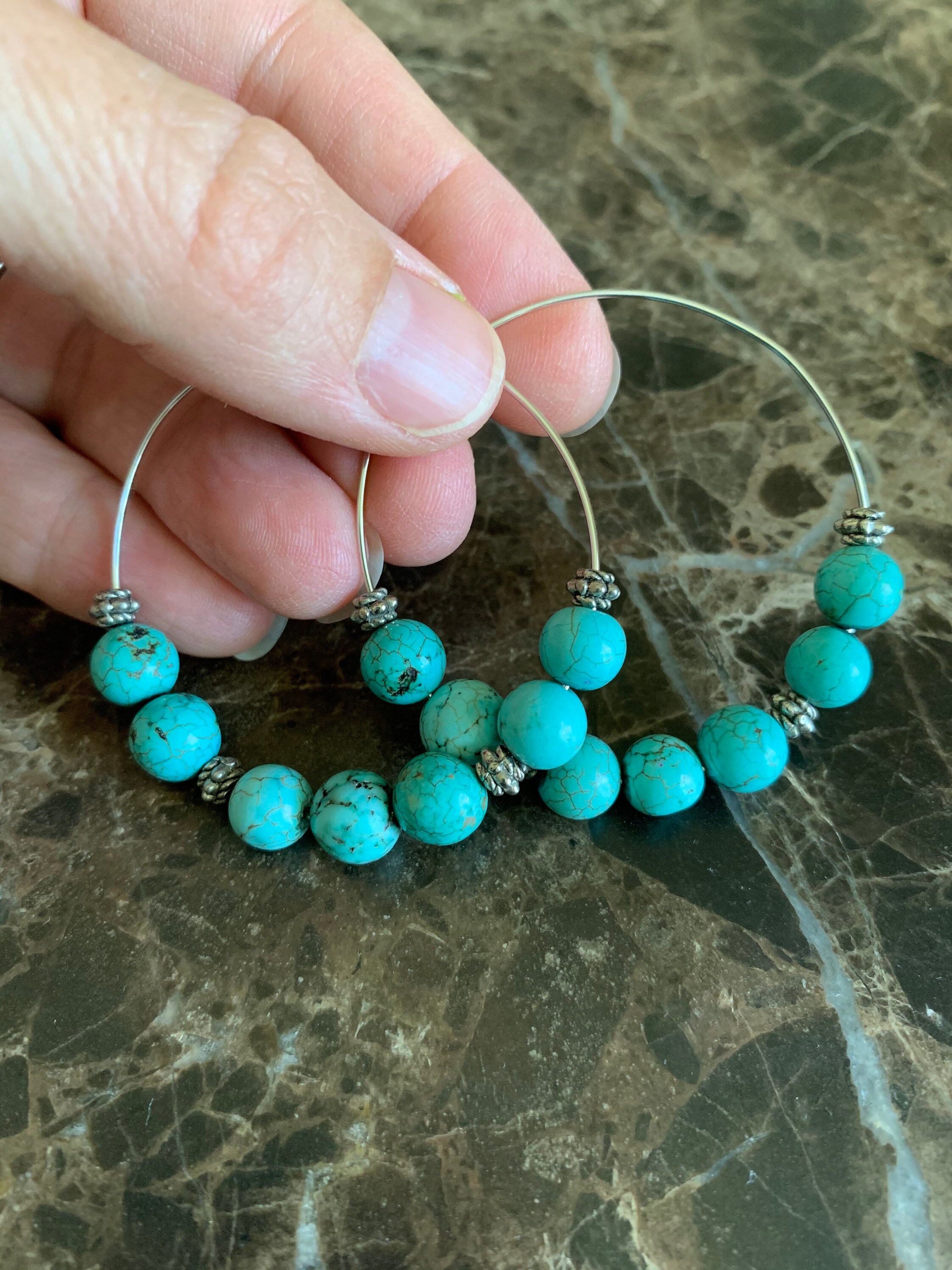 Turquoise beaded hoop earrings Clearance