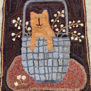 Basket Cat 18x24 rug hooking pattern