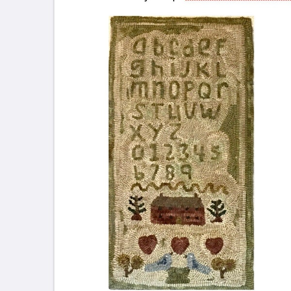 Alphabet Sampler hooked rug pattern. 13x26