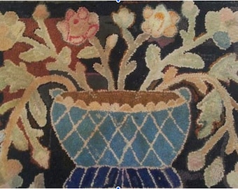 Blue Bowl Floral Antique Adaption 27x28 rug hooking pattern