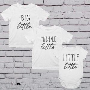 Big Middle Little Little Three Siblings/Twins/Triplets Matching T-Shirts SET, Siblings Matching Tees, Twins Matching Outfits