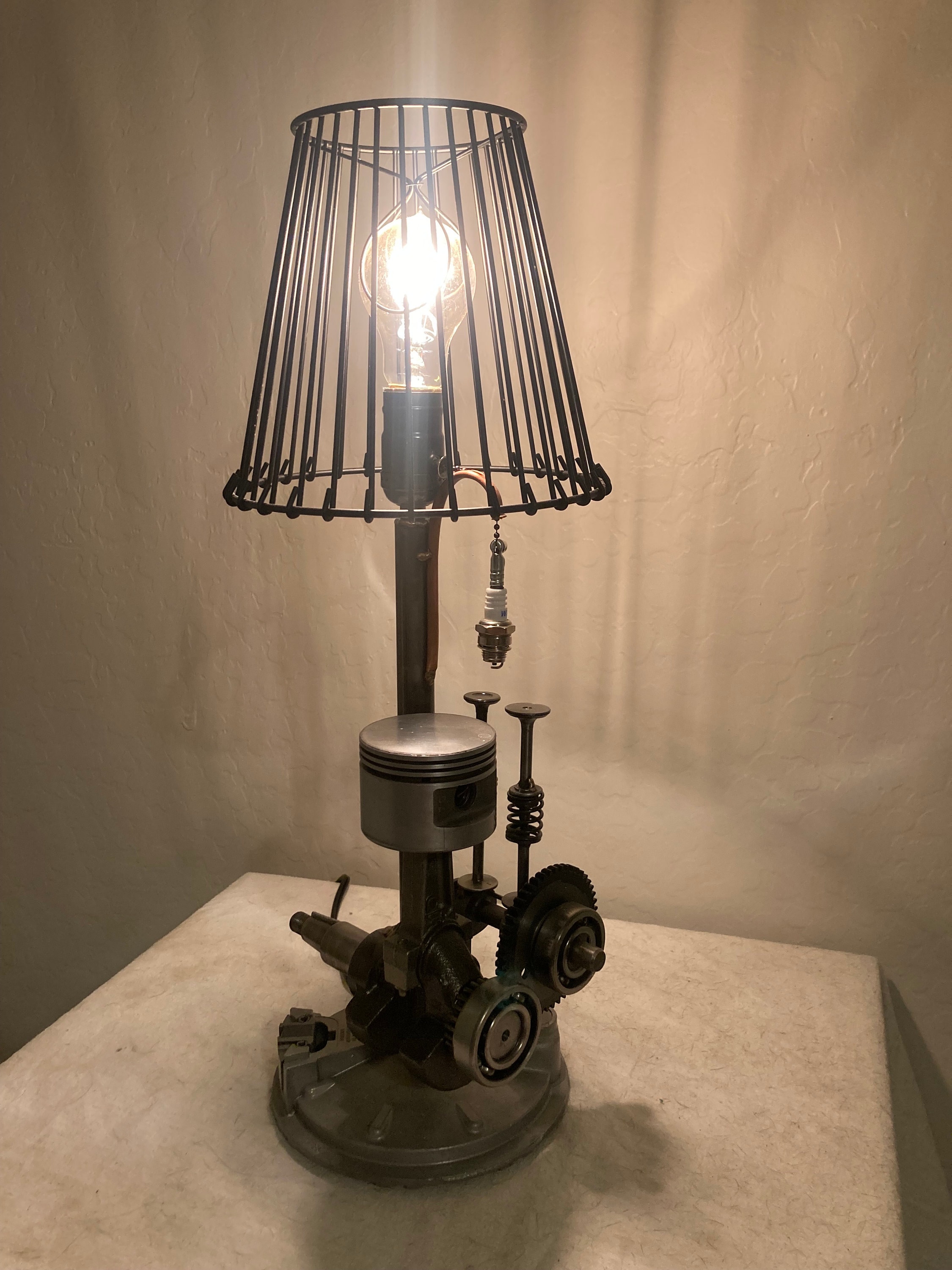 single Cylinder engine internals desk lamp L-head Metal Art man cave