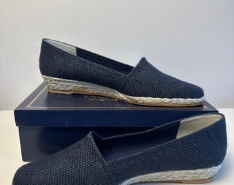 NIB Vintage Pappagallo "Pasha" Navy Sack Cloth Low Wedge Espadrilles | 11 M