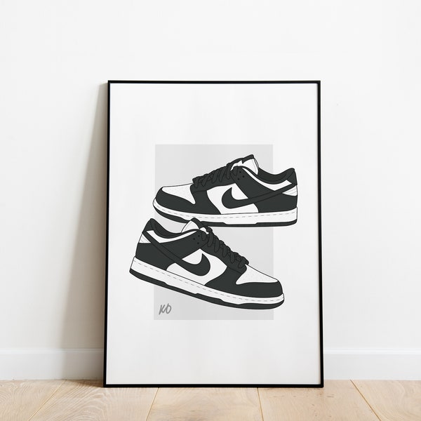 Nike Dunk Low Retro Zwart-wit Hypebeast Sneaker Poster Print A3 / A4 / A5 Wall Art, Office, Slaapkamer