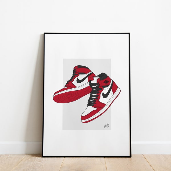 Nike Air Jordan 1 Chicago Sneaker Poster Print A3 / A4 / A5 Wall Art, Office, Bedroom