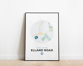 Elland Road Leeds United Football Stadium Map Poster Print A3 / A4 /A5 Wall Art, Office, Bedroom