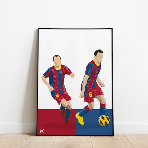 Xavi Hernandez, Andres Iniesta Barcelona Icon Football Poster Print A3 / A4 / A5 Wall Art, Office, Bedroom