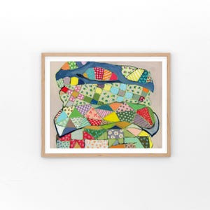 Vintage Stacks-Fine Art Print, Giclée Art Print, quilt lover gift, original art, quilt stack, whimsical artwork, grandma core wall art