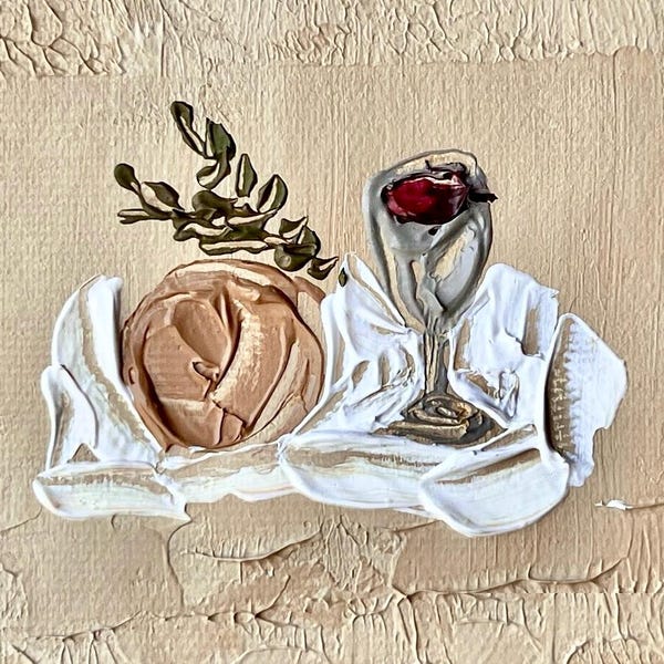 Original Bread and Wine Painting, Last Supper Symbols, Christian Art
