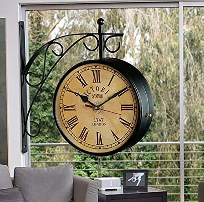 Wall Clock Station Wall Clock Double Sided Victorian Wall Etsy