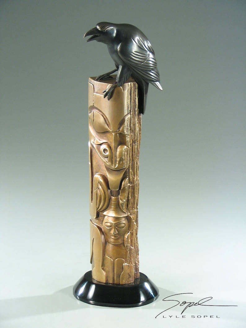 Bronze Raven Totem Sculpture by Lyle Sopel - Etsy