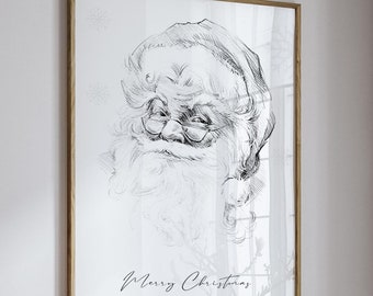 Hand-Drawn Santa Claus Print | Vintage Christmas Sketch (Digital Download)