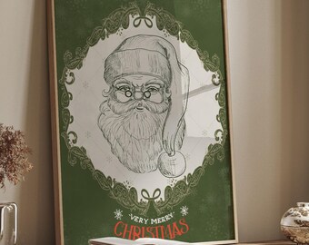 Vintage Santa Claus Christmas Poster | Green Festive Wall Art (Digital Download)