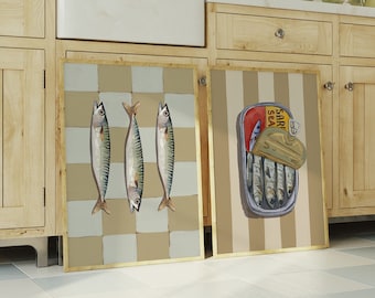 Láminas de sardinas de Portugal (Juego de 2) / Arte moderno para la pared de la cocina